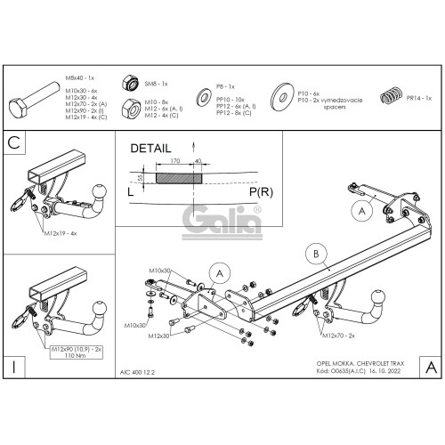 O063C GALIA Полностью оцинкованный фаркоп на Opel Mokka 2012-2019, Chevrolet Tracker 2013-2015. Подрозетник убирается за бампер. Тип шара: C (горизонтальный съемный). Невидимый вырез бампера. Нагрузки: 1500/75 кг, масса фаркопа 17,57 кг