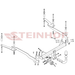 P-015 STEINHOF Фаркоп на Peugeot 607 седан 2000-2010. Требуется подрезка бампера. Тип шара: A. Нагрузки: 1850/85 кг, масса фаркопа 20,4 кг (без электрики в комплекте