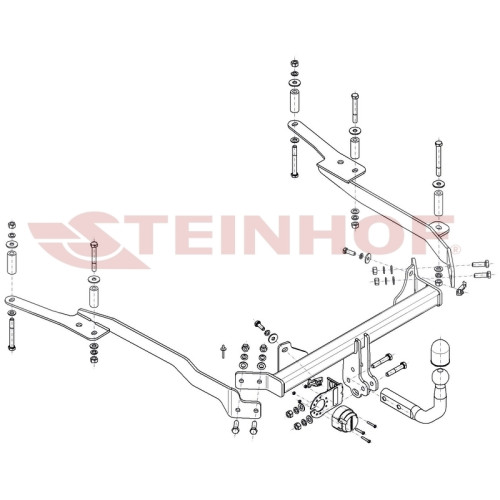 P-015 STEINHOF Фаркоп на Peugeot 607 седан 2000-2010. Требуется подрезка бампера. Тип шара: A. Нагрузки: 1850/85 кг, масса фаркопа 20,4 кг (без электрики в комплекте)