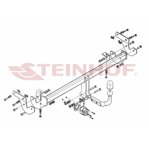 P-019 STEINHOF Фаркоп на Peugeot 208 хетчбек 3/5 дверей 2012-2019, Citroen C3 хетчбек 5 дверей 2016- без подрезки бампера. Тип шара: A. Нагрузки: 1300/55 кг, масса фаркопа 17,3 кг (без электрики в комплекте)