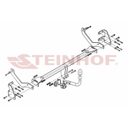 P-046 STEINHOF Фаркоп на Peugeot 508 седан, кроме GT 2011-2019. Требуется подрезка бампера. Тип шара: A. Нагрузки: 1900/80 кг, масса фаркопа 24,7 кг (без электрики в к