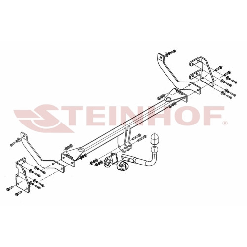 P-046 STEINHOF Фаркоп на Peugeot 508 седан, кроме GT 2011-2019. Требуется подрезка бампера. Тип шара: A. Нагрузки: 1900/80 кг, масса фаркопа 24,7 кг (без электрики в комплекте)