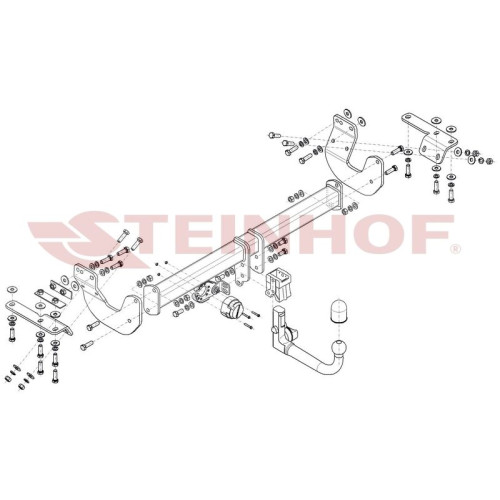 R-048 STEINHOF Фаркоп на Nissan X-Trail T32 2014-2022, Renault Koleos II 2016-2020. Требуется подрезка бампера. Тип шара: AV (вертикальное быстросъемное крепление шара на ключе). Нагрузки: 2100/110 кг, масса фаркопа 26,5 кг (без электрики в комплекте)