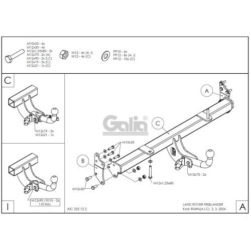 R049C GALIA Полностью оцинкованный фаркоп на Land Rover Freelander I 1997-2006. Особенности: запасное колесо на задней двери. Тип шара: C (горизонтальный съемный). Установка без снятия и выреза бампера. Нагрузки: 2000/125 кг, масса фаркопа 20,36 кг