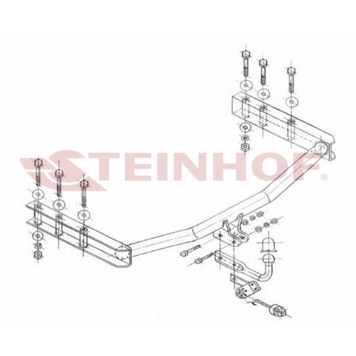 S-345 STEINHOF Фаркоп на Skoda Superb седан 2001-2008 без подрезки бампера. Тип шара: A. Нагрузки: 1600/75 кг, масса фаркопа 17,2 кг (без электрики в комплекте)