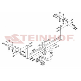 S-376 STEINHOF Фаркоп на Suzuki Alto (GF) 2009-, Nissan Pixo 2009-2013. Требуется подрезка бампера. Тип шара: A. Нагрузки: 600/50 кг, масса фаркопа 11,1 кг (без электрики в ком