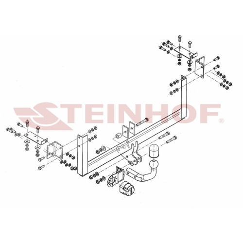 S-376 STEINHOF Фаркоп на Suzuki Alto (GF) 2009-, Nissan Pixo 2009-2013. Требуется подрезка бампера. Тип шара: A. Нагрузки: 600/50 кг, масса фаркопа 11,1 кг (без электрики в комплекте)