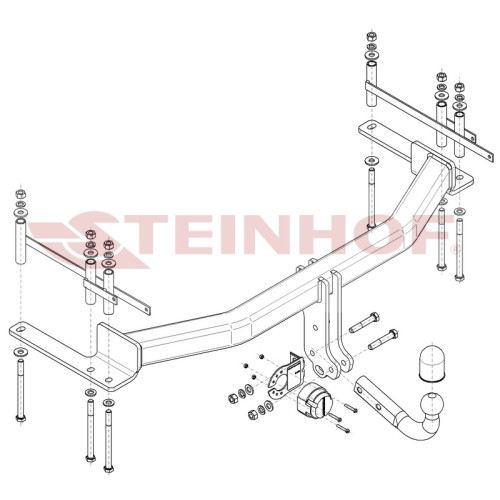 S-470 STEINHOF Фаркоп на SsangYong Rexton 2WD / 4WD (кроме версии с полноразмерной запаской) (кроме версии с AdBlue) дорестайлинг 2017-2020 без подрезки бампера. Тип шара: A. Нагрузки: 3500/140 кг, масса фаркопа 20,5 кг (без электрики в комплекте)