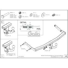 S087C GALIA Полностью оцинкованный фаркоп на Skoda Octavia 4WD седан, 4WD купе, 4WD универсал (колесная база 2518 мм) 1998-2010, Volkswagen Golf IV универсал 1997-2005, включая 4