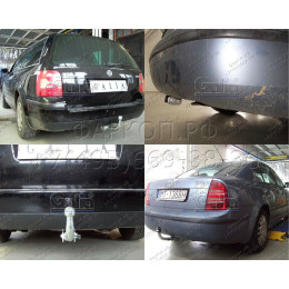 S088C GALIA Полностью оцинкованный фаркоп на Skoda Superb I 2002-2008, Volkswagen Passat B5 седан/универсал 1996-2005. Выхлопная труба с левой стороны. Подрозетник убира