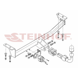 T-230 STEINHOF Фаркоп на Toyota Yaris Verso 1999-2005, Toyota Fun Cargo 1999-2005 без снятия и подрезки бампера. Тип шара: AH (горизонтальное быстросъемное крепление шара на