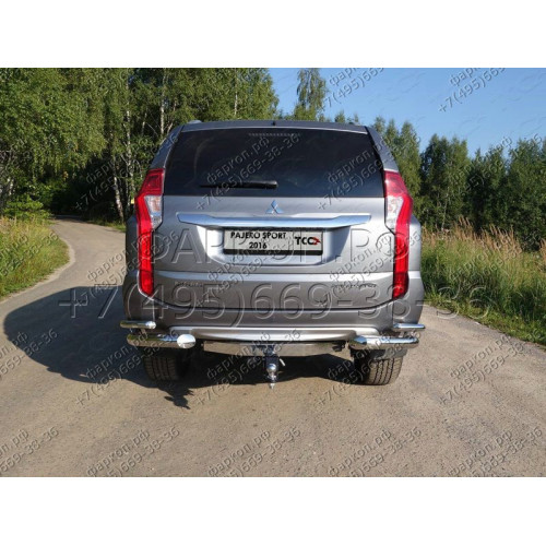 TCU00013N ТСС Фаркоп на Mitsubishi Pajero Sport 2016-2021 с накладкой с надписью Pajero Sport без подрезки бампера. Тип шара: E (шаровый узел под американский квадрат с нержавеющим шаром). Нагрузки: 1600/75 кг
