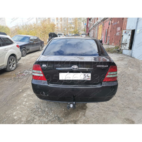 H.T44.A HALTY Фаркоп на Toyota Corolla E120 седан 2000-2006. Требуется подрезка бампера. Тип шара: A. Нагрузки: 1000/60 кг, масса фаркопа 14,7 кг