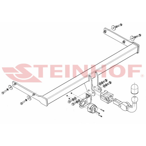 V-049 STEINHOF Фаркоп на Volkswagen Golf V хетчбек 3/5 дверей 11/2003-2008, Golf VI хетчбек 3/5 дверей 10/2008-2012. Требуется подрезка бампера. Тип шара: AH (горизонтальное быстросъемное крепление шара на ключе). Нагрузки: 1800/75 кг, масса фаркопа 16,4 