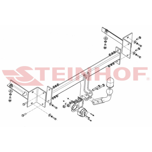 V-160 STEINHOF Фаркоп на Volkswagen UP 2012-, Skoda Citigo 2012-2020, Seat Mii 2012-. Требуется подрезка бампера. Тип шара: A. Нагрузки: 850/50 кг, масса фаркопа 14,5 кг (без электрики в комплекте)