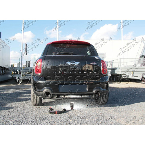 323097600001 WESTFALIA Фаркоп на MINI Countryman 4x4 2010-2017. Вертикальное быстросъемное крепление шара (снятие защищено ключом). Невидимый вырез в бампере. Нагрузки 1200/75 кг, масса фаркопа 21 кг