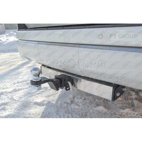 TLT-21-991124.00 PT GROUP Фаркоп с нержавеющей накладкой на Toyota Land Cruiser 300 2021-, Lexus LX600 2022- без подрезки бампера. Тип шара: E (легкосъемный шар под квадрат). Нагрузки: 3500/140 кг, масса фаркопа 14,2 кг (без электрики в комплекте)