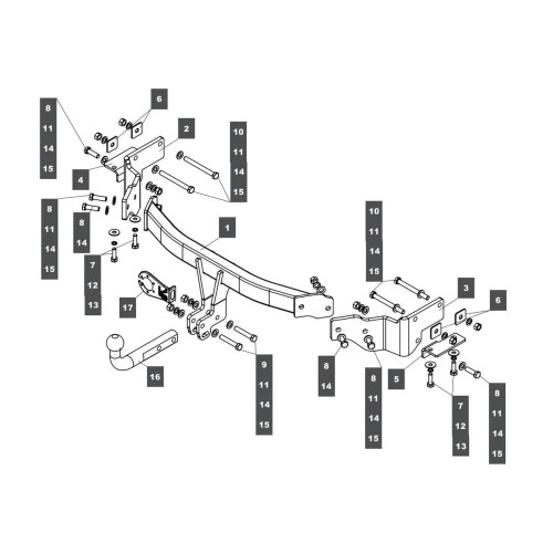 109166 BALTEX Фаркоп на Kia Sorento 2012-2020, Hyundai Santa Fe 2012-2018, Hyundai Grand Santa Fe 2014-2018. Невидимая подрезка бампера. Тип шара: A. Нагрузки: 2000/100 кг, масса фаркопа 17,1 кг (без электрики в комплекте)