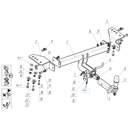 3332-E ORIS Фаркоп на Haval F7 2024-, Haval F7x 2025- без снятия и подрезки бампера. Тип шара: E. Нагрузки: 1500/75 кг, масса фаркопа 21,25 кг (без электрики в комплекте