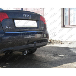 A-076 STEINHOF Фаркоп на Audi A4 седан, в т.ч. Quattro 11/2004-10/2007, Audi A4 универсал, в т.ч. Quattro 11/2004-03/2008. Требуется подрезка бампера. Тип шара: A. Нагрузки: 2000/85 кг, 