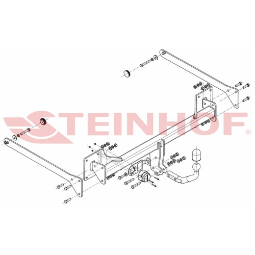 A-104 STEINHOF Фаркоп на Audi A8 2010-2017 (в т.ч. Quattro, в т.ч. Long). Требуется подрезка бампера. Тип шара: A. Нагрузки: 2300/100 кг, масса фаркопа 26,2 кг (без электрики в комплекте)