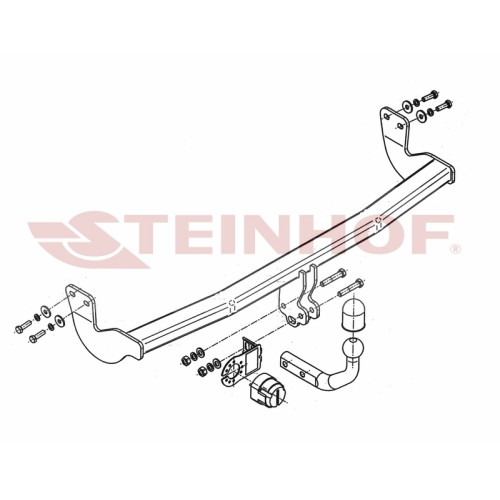 C-010 STEINHOF Фаркоп на Citroen C3 2010-2016 без снятия и подрезки бампера. Тип шара: A. Нагрузки: 1250/60 кг, масса фаркопа 12,9 кг (без электрики в комплекте)