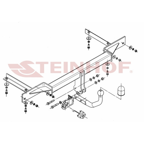 C-260 STEINHOF Фаркоп на Chevrolet Cruze седан 2009-2016. Требуется подрезка бампера. Тип шара: A. Нагрузки: 1800/75 кг, масса фаркопа 17,5 кг (без электрики в комплекте)