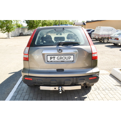 CRV-07-991124.00 PT GROUP Фаркоп с нержавеющей накладкой на Honda CR-V 2007-2012 без подрезки бампера. Тип шара: E (легкосъемный шар под квадрат). Нагрузки: 2000/100 кг, масса фаркопа 20,8 кг (без электрики в комплекте)