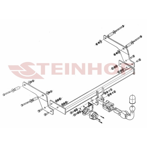 D-083 STEINHOF Фаркоп на Renault Sandero 2014-2022, Dacia Sandero 2013-2021. Требуется подрезка бампера. Тип шара: AH (горизонтальное быстросъемное крепление шара на ключе). Нагрузки: 1200/75 кг, масса фаркопа 18,4 кг (без электрики в комплекте)