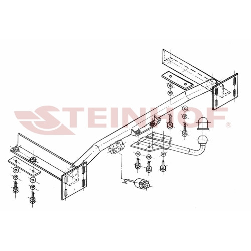 D-300 STEINHOF Фаркоп на Chrysler TownCountry / Voyager / Grand Voyager 09/1995-04/2001, Dodge Caravan / Grand Caravan 09/1995-04/2001 без подрезки бампера. Тип шара: H (сварное крепление шара). Нагрузки: 1600/80 кг, масса фаркопа 17 кг (без электрики в к