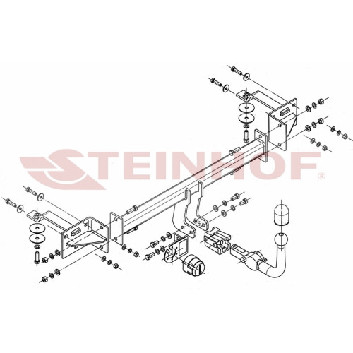 F-049 STEINHOF Фаркоп на FIAT Bravo хетчбек 5 дверей 2007-2014 (без подрезки бампера), Lancia Delta хетчбек 5 дверей 2008-2014 (требуется подрезка бампера). Тип шара: AH (горизонтальное быстросъемное крепление шара на ключе). Нагрузки: 1400/60 кг, масса ф
