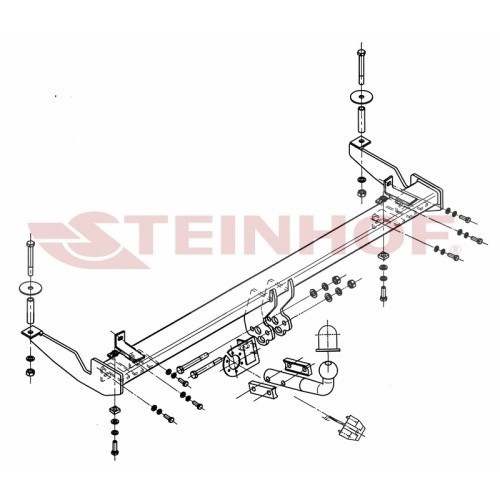 F-058 STEINHOF Фаркоп на FIAT Doblo, в т.ч. Maxi 2001-2010. Требуется подрезка бампера. Тип шара: A. Нагрузки: 1300/90 кг, масса фаркопа 18,5 кг (без электрики в комплекте)