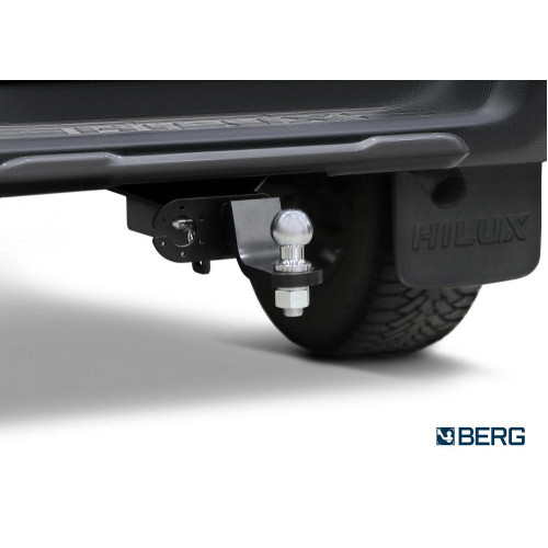 F.5718.001 BERG Фаркоп на Toyota Hilux 2015-, JAC T6 2018- (сборка РФ), JAC T8 Pro 2023- (сборка РФ), Sollers ST6 2023-, Sollers ST8 2025- без снятия и подрезки бампера. Тип шара: E. Нагрузки: 3500/120 кг, масса фаркопа 29 кг (без электрики в комплекте)