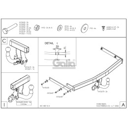 F088A GALIA Полностью оцинкованный фаркоп на Ford Fiesta 2002-2008. Особенности: колесная база 2486 мм. Тип шара: A. Требуется подрезка бампера. Нагрузки: 900/50 
