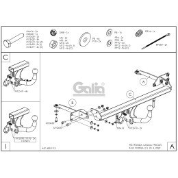 F128A GALIA Полностью оцинкованный фаркоп на FIAT Panda 2012-2022, Lancia Ypsilon 2011-2024. Тип шара: A. Без выреза бампера. Нагрузки: 1200/75 кг, масса фаркопа 13,82 кг