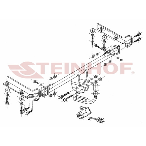 H-030 STEINHOF Фаркоп на Honda Civic хетчбек 5 дверей 1995-2000, Honda Concerto хетчбек 3/5 дверей 1990-1994, Rover 400 хетчбек 5 дверей 05/1995-12/1999. Требуется подрезка бампера. Тип шара: A. Нагрузки: 1200/50 кг, масса фаркопа 15,6 кг (без электрики в