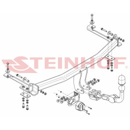 H-068 STEINHOF Фаркоп на Honda Jazz 2002-2008. Требуется подрезка бампера. Тип шара: AH (горизонтальное быстросъемное крепление шара на ключе). Нагрузки: 1000/70