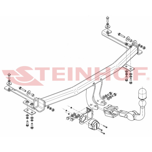 H-068 STEINHOF Фаркоп на Honda Jazz 2002-2008. Требуется подрезка бампера. Тип шара: AH (горизонтальное быстросъемное крепление шара на ключе). Нагрузки: 1000/70 кг, масса фаркопа 17 кг (без электрики в комплекте)