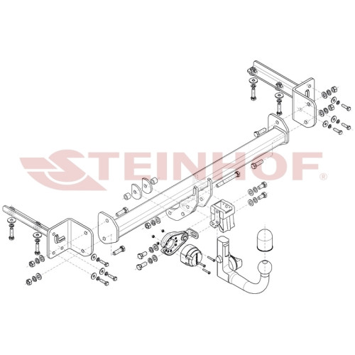 H-084 STEINHOF Фаркоп на Honda CR-V V 2017-2022. Требуется подрезка бампера. Тип шара: AV (вертикальное быстросъемное крепление шара на ключе). Нагрузки: 2000/120 кг, масса фаркопа 14,55 кг (без электрики в комплекте)