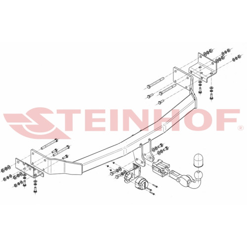 H-273 STEINHOF Фаркоп на Hyundai Santa Fe 2006-2012. Требуется подрезка бампера. Тип шара: AH (горизонтальное быстросъемное крепление шара на ключе). Нагрузки: 2300/95 кг, масса фаркопа 21 кг (без электрики в комплекте)