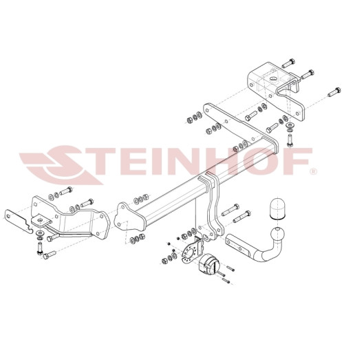 H-288 STEINHOF Фаркоп на Hyundai Santa Fe IV рестайлинг 2021-2023 без снятия и подрезки бампера. Тип шара: A. Нагрузки: 2500/120 кг, масса фаркопа 23,08 кг (без электрики в комплекте)