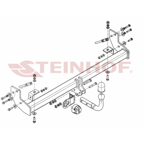 J-070 STEINHOF Фаркоп на Jeep Wrangler TJ 1996-2007 без снятия и подрезки бампера. Тип шара: A. Нагрузки: 2100/90 кг, масса фаркопа 18,6 кг (без электрики в комплекте)