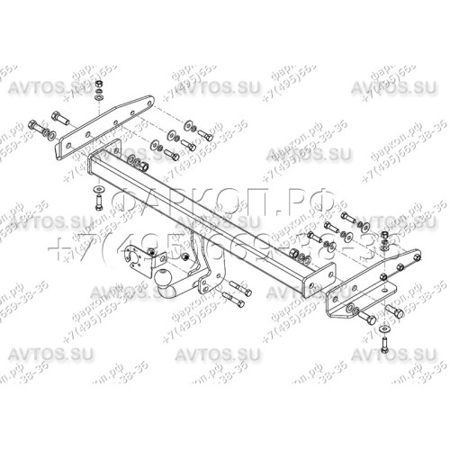 JW 03 AVTOS Фаркоп на Jeep Grand Cherokee WK2 2011-2021, кроме SRT8. Без выреза в бампере. Тип шара: A. Нагрузки: 2500/100 кг, масса фаркопа 18,5 кг (без электрики в комплекте)