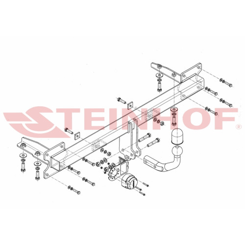 K-009 STEINHOF Фаркоп на Kia Carnival 1999-2006. Требуется подрезка бампера. Тип шара: A. Нагрузки: 2100/80 кг, масса фаркопа 17,9 кг (без электрики в комплекте)