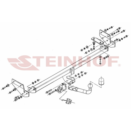 K-021 STEINHOF Фаркоп на Kia Soul 2008-2014 без снятия и подрезки бампера. Тип шара: A. Нагрузки: 1300/52 кг, масса фаркопа 20,3 кг (без электрики в комплекте)