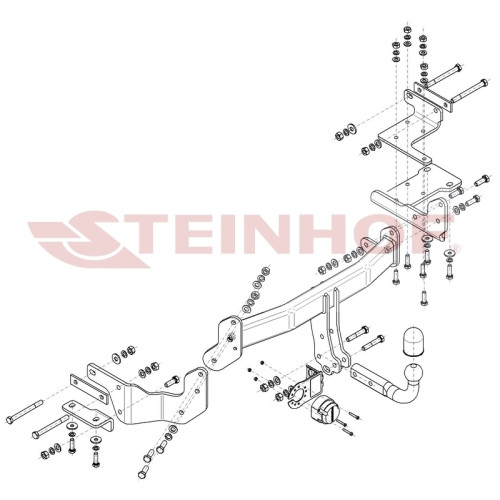K-039 STEINHOF Фаркоп на Kia Sorento 2015-2020. Требуется подрезка бампера. Тип шара: A. Нагрузки: 2500/100 кг, масса фаркопа 20,5 кг (без электрики в комплекте)