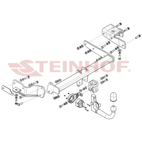 K-092 STEINHOF Фаркоп на Kia Sorento 2020- без снятия и подрезки бампера. Тип шара: AV (вертикальное быстросъемное крепление шара на ключе). Нагрузки: 2500/120 кг, масса фаркопа 24,8 кг (без электрики в комплекте)