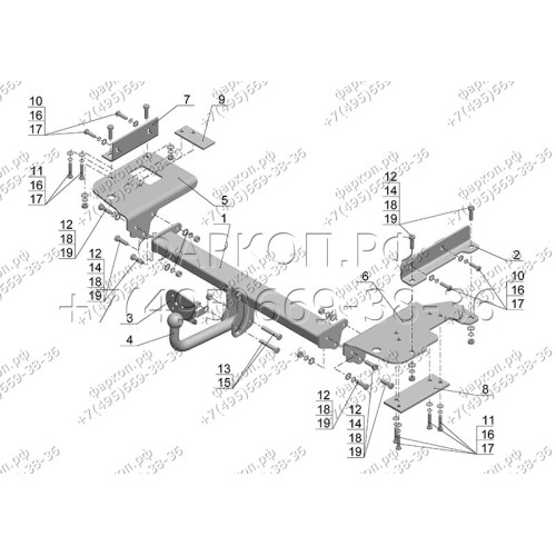 KI 16 AVTOS Фаркоп на Hyundai Tucson 2004-2009, Kia Sportage 2004-2010. Необходима подрезка бампера. Тип шара: A. Нагрузки: 2000/100 кг, масса фаркопа 24 кг (без электрики в комплекте)