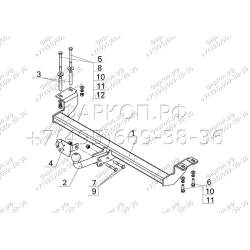 LF 02 AVTOS Фаркоп на Lifan X60 2012-2021 без подрезки бампера. Тип шара: A. Нагрузки: 750/50 кг, масса фаркопа 10 кг (без электрики в комплекте)