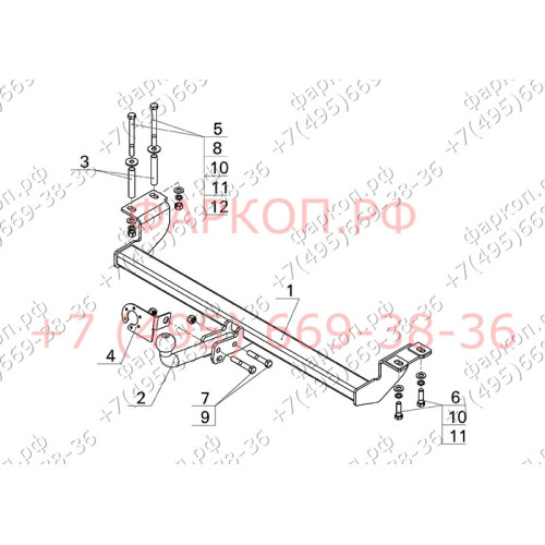 LF 02 AVTOS Фаркоп на Lifan X60 2012-2021 без подрезки бампера. Тип шара: A. Нагрузки: 750/50 кг, масса фаркопа 10 кг (без электрики в комплекте)